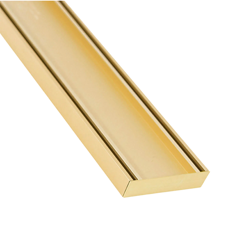 Gold slimline Lauxes Tile Insert 26 Grate: aluminium drainage channel for tiled wet areas, bonds over waterproofing membra...