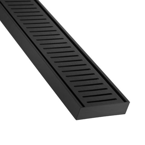 NXT26 black anodised aluminium linear grate, 26mm deep for flush tiled showers, anti-tracking prevents water migration und...