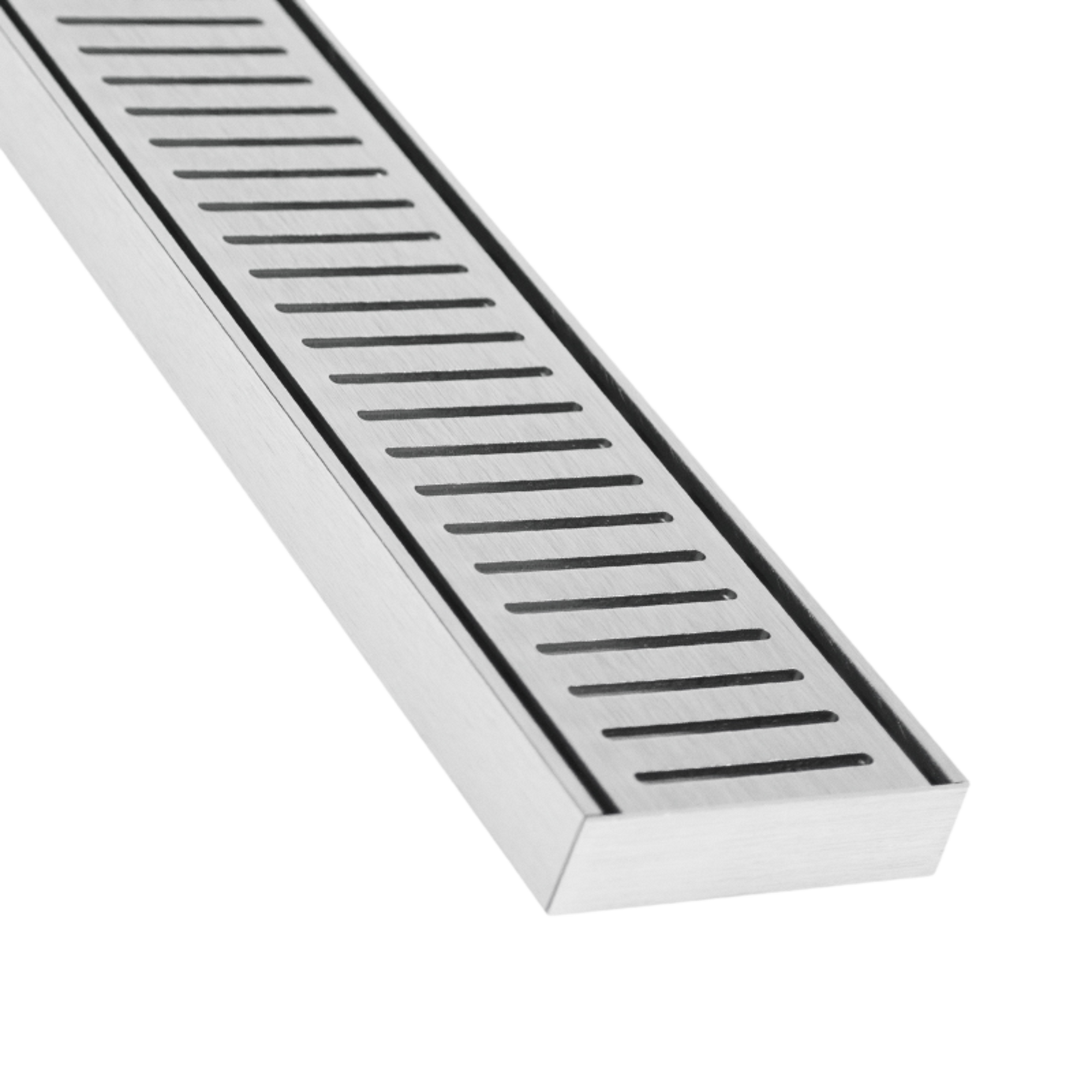 Lauxes NXT26 anodised aluminium linear grate, 26mm deep slots prevent under-tile water migration in showers with waterproo...