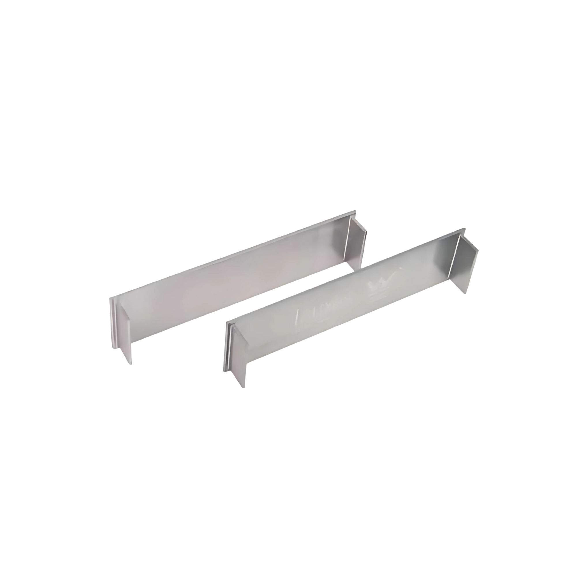 Pair of silver metal shelf brackets with L-shaped ends for sturdy wall shelving