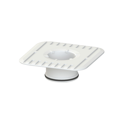 White Megaflex™ Puddle Flange: PVC square with ribbed base, central outlet for watertight seals in waterproofing membranes...