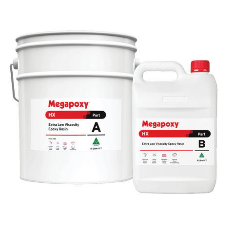 Megapoxy HX extra low viscosity epoxy resin kit: 15L Part A pail + Part B can for concrete crack injection repair