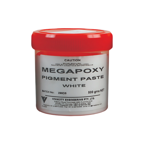 Megapoxy White Pigment Paste 500g jar: VOC-free additive for colour-matching epoxy repairs on stone, concrete, tiles.