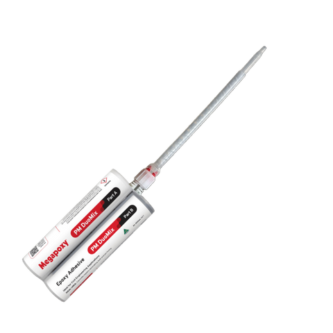 Megapoxy PM dual cartridge epoxy paste adhesive with mixer nozzle for non-staining marble bonding and non-sag concrete rep...