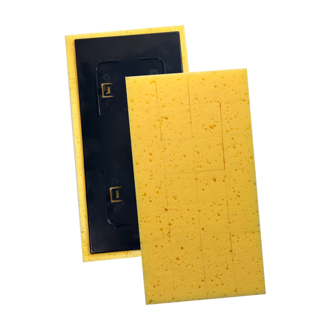 Panther Grout Cleanup replacement sponges: small (140x280mm) & large (180x335mm), yellow cut design for efficient water re...