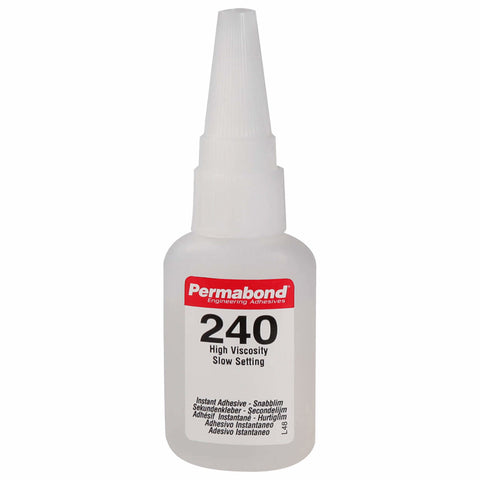 Permabond 240 high viscosity cyanoacrylate adhesive bottle for rapid bonding plastics, rubber, metals; fills large gaps on...