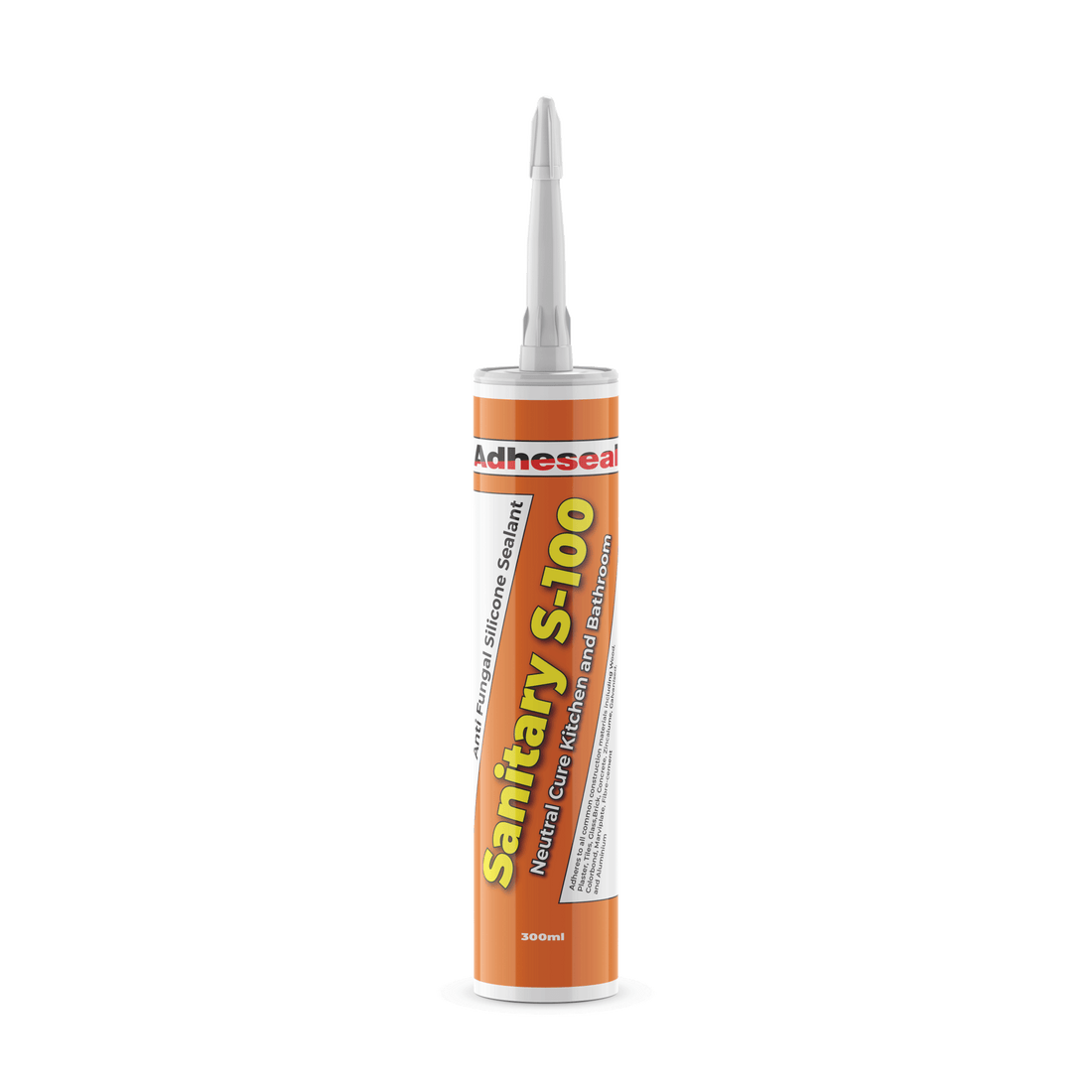 Adheseal S100 neutral cure sanitary silicone sealant cartridge for anti-fungal, waterproof wet area joint sealing.
