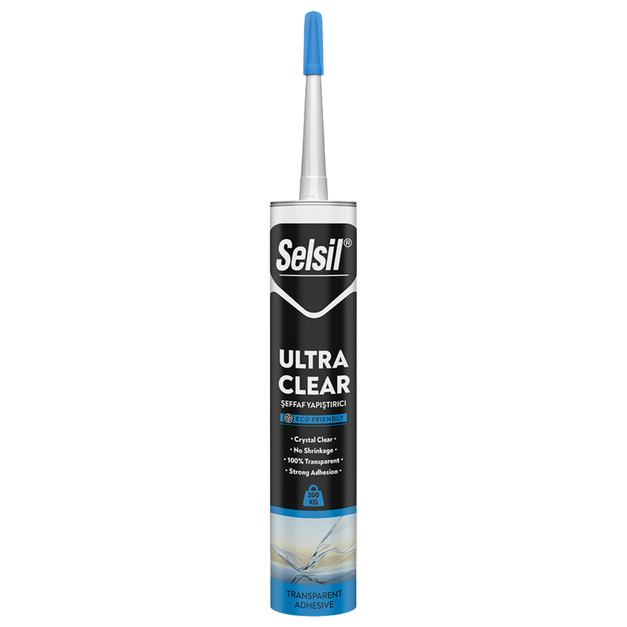 Selsil Ultra Clear hybrid MS polymer sealant cartridge: crystal-clear, bubble-free joint sealing for glass & metal.