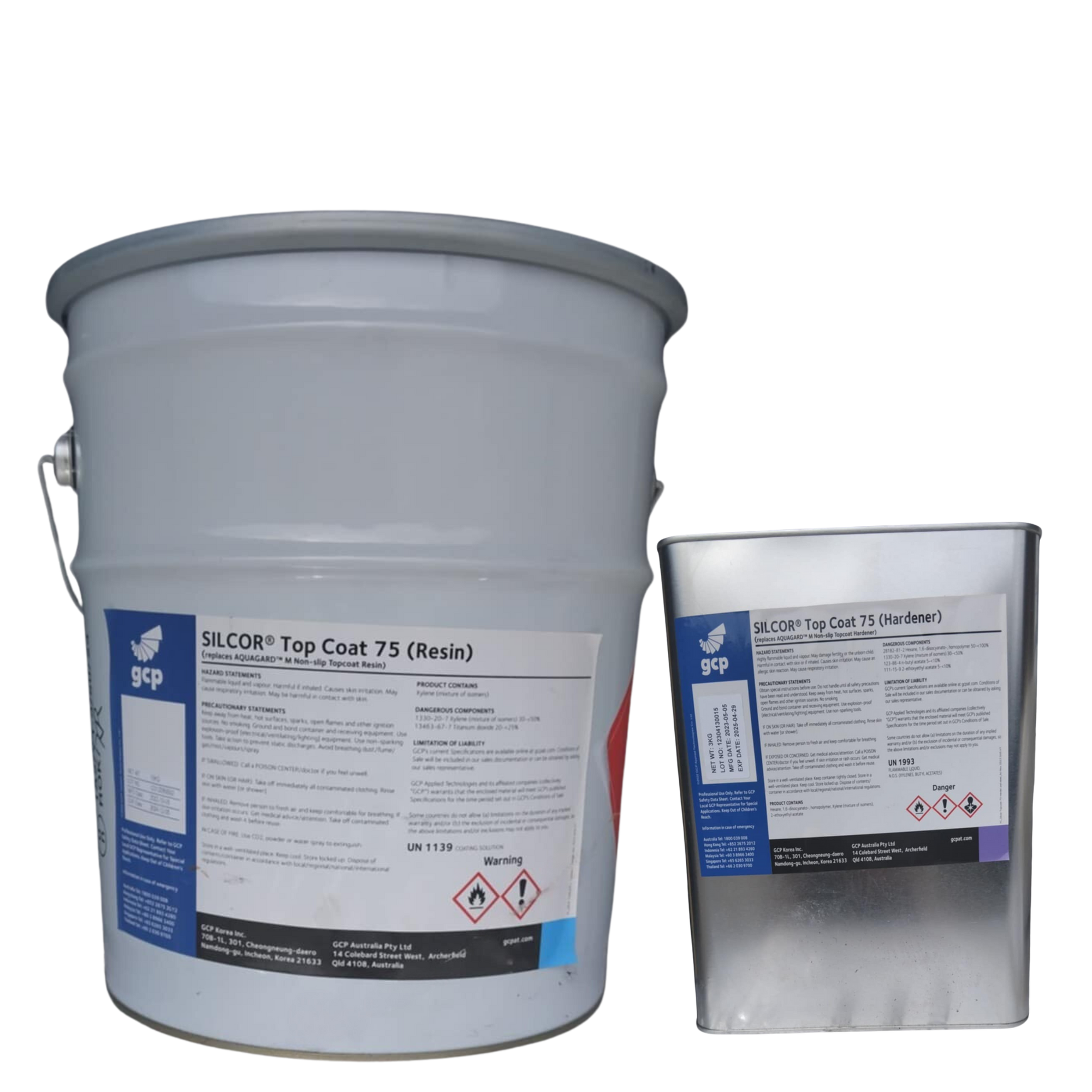 SILCOR Top Coat 75 two-part polyurethane topcoat kit: resin pail & hardener for UV protection on waterproof membranes