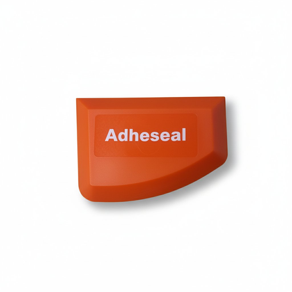 Orange Adheseal curved plastic tool for smoothing sealant and caulk finishes