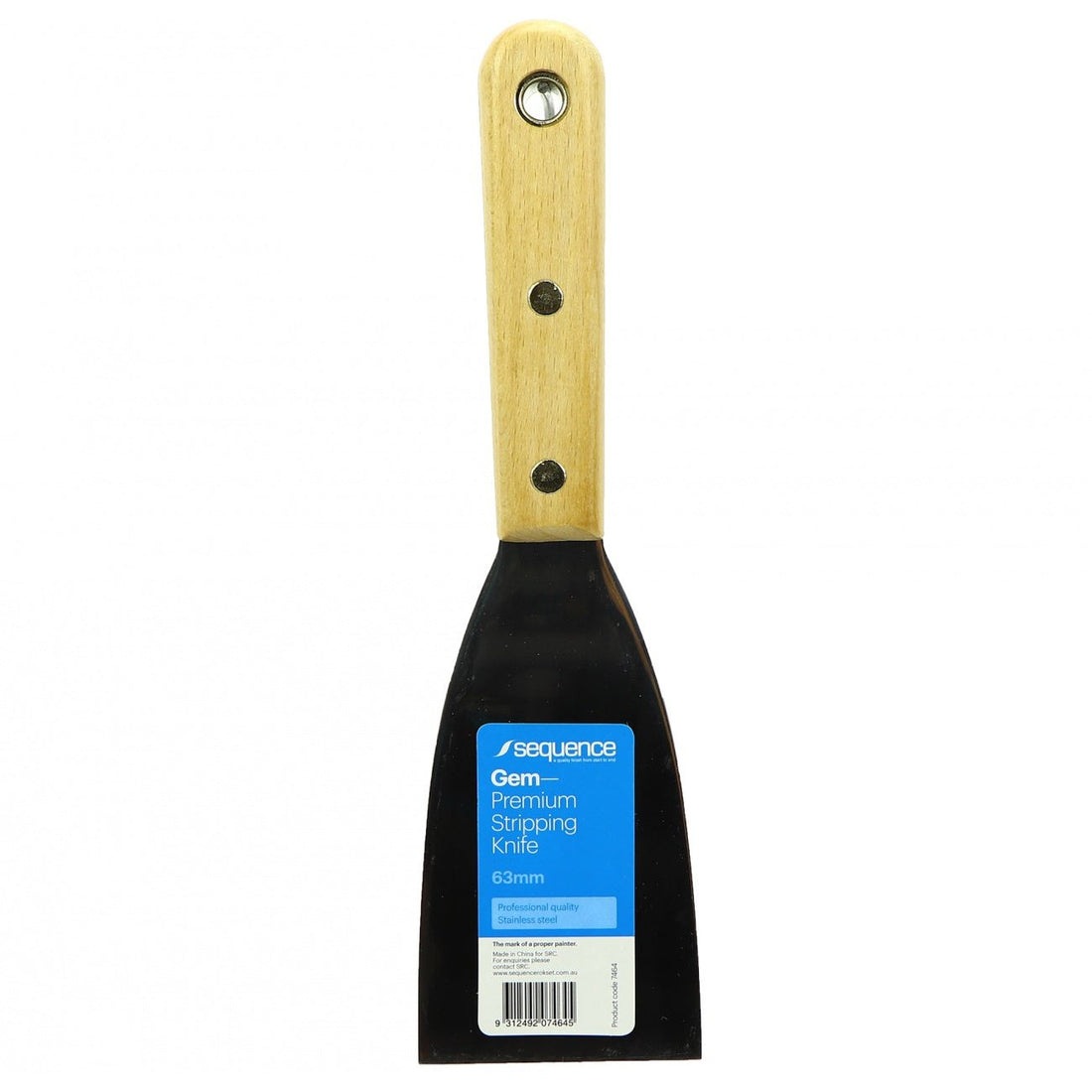 62mm Sequence Gem stripping scraper: stiff stainless blade, hardwood handle removes adhesives, paint for subfloor prep.