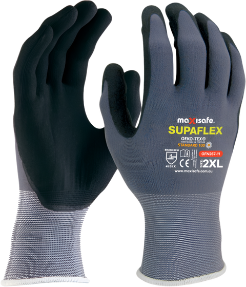 Supaflex GFN267 gloves: nylon/lycra liner with PU micro foam palms for dexterity, grip, EN388 Level 4 abrasion in trades