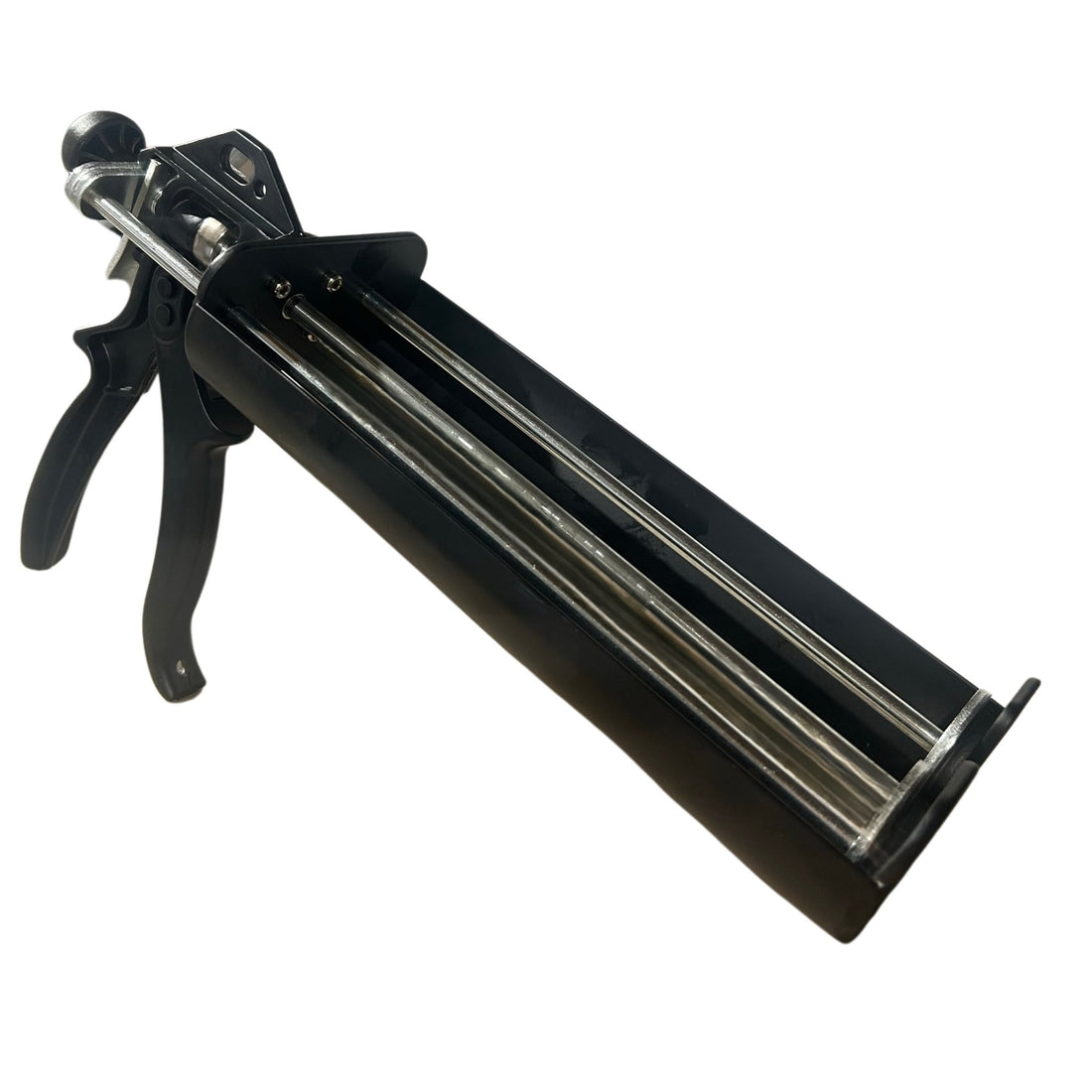 Heavy-duty black twin cartridge gun for 2x300ml two-part sealants, precise dispensing for secure joint bonding.