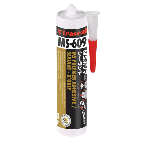 Xtraseal MS-609 hybrid MS polymer grip adhesive cartridge for high-initial-grab bonding of mirrors, skirtings & panels.
